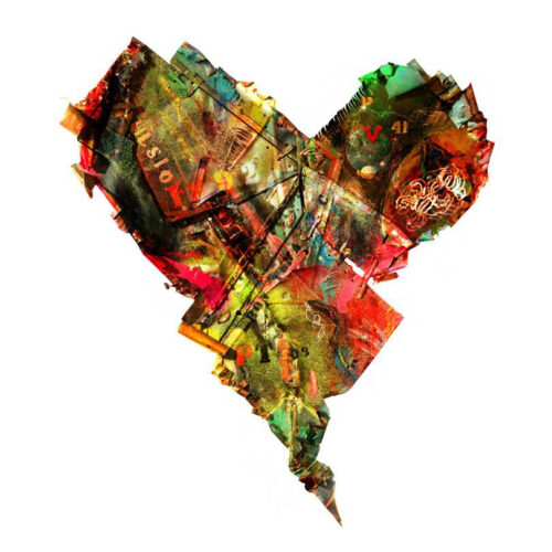 Fragment coloré no-VII - 2026 - Cuivre recyclé et technique mixte provenant de l’ancien toit du château frontenac sur toile monté sur contre - plaqué