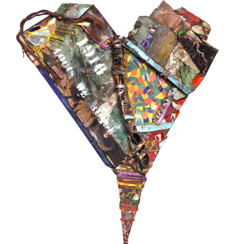 Iris cuivré - 2026 - Cuivre recyclé et technique mixte provenant de l’ancien toit du château frontenac sur toile monté sur contre - plaqué